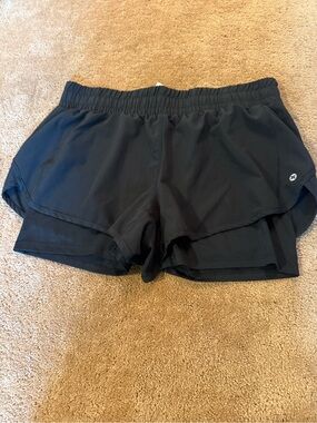 RBX Women's Black Layered Active Shorts with biker shorts layer
